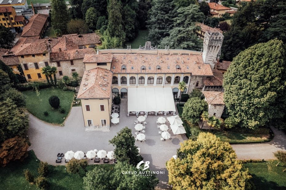 Vista dall'alto con drone Ristorante Villa Suardi Trescore Bergamo Longhi Banqueting - Carlo Buttinoni Fotografo